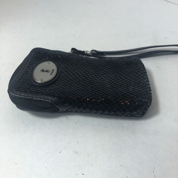 Fossil Credit Card Holder Wristlet Bag Black Snake Print 5"x3.5" C2 - Picture 7 of 11